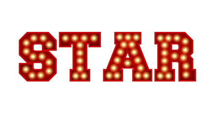 Star word made from red vintage lightbulb lettering isolated on a white. 3D Rendering