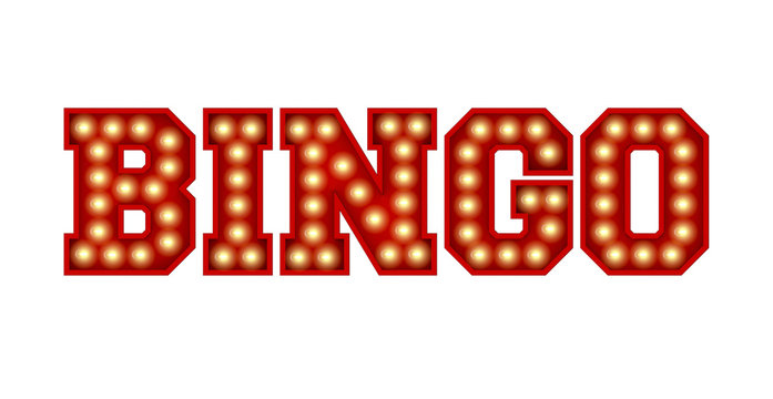 Bingo word made from red vintage lightbulb lettering isolated on a white. 3D Rendering