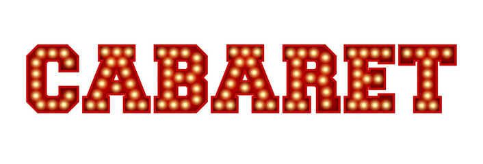 Cabaret word made from red vintage lightbulb lettering isolated on a white. 3D Rendering - obrazy, fototapety, plakaty