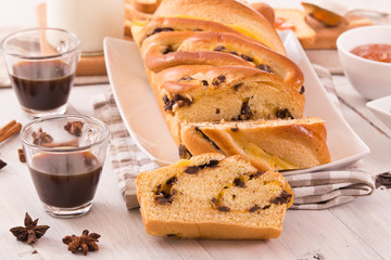 Brioche with chocolate chips. 