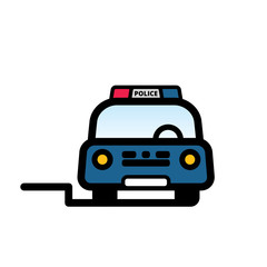Front view of Blue Police Car with red and blue beacon on roof. Linear vector illustration with editable line. EPS10
