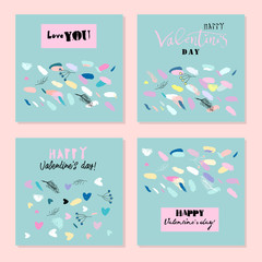 Romantic Collection of Cute Hand Drawn Abstract Valentine s Day Cards. Trendy backgrounds for greeting cards, headers, invitations, gift paper, posterts, banners, brochures, web. Vector Illustrations