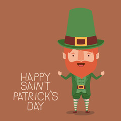 poster happy saint patricks day with elf in colorful silhouette over light brown background vector illustration