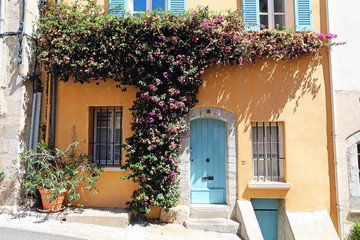 Fototapeta na wymiar Hyères - France - picturesque old town house with climbing flowers