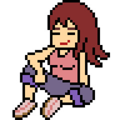 Obraz premium vector pixel art woman sit chill