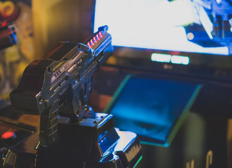 Shooter simulator game in theme park.