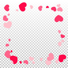 Pink Red Hearts Confetti Falling Background. Valentine's Day Pattern. 