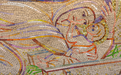 LONDON, GREAT BRITAIN - SEPTEMBER 18, 2017: The modern mosaic of Nativity in church Notre Dame de la France by Boris Anrep from year 1954.