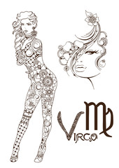Virgo made in mehndi style. Zodiac sign.