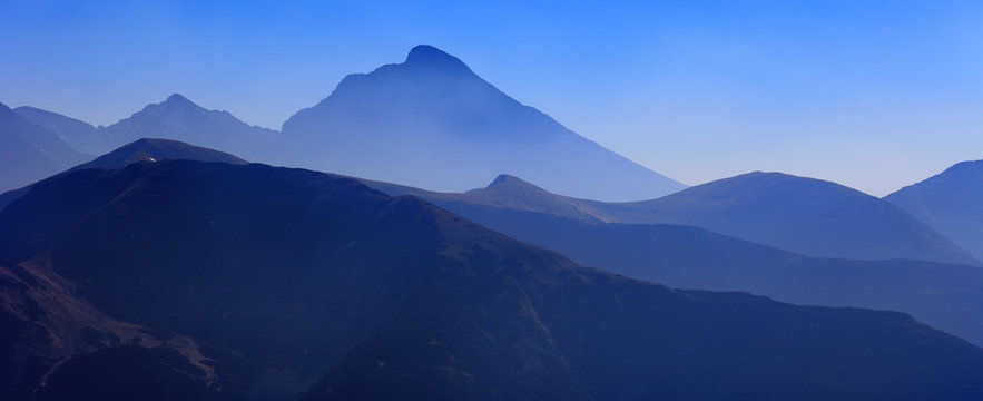Poland, Tatra Mountains, Zakopane - Zadnia Garajowa Kopa, Rycerowa Kopa, Krotka and Krywan peaks with High Tatra in background