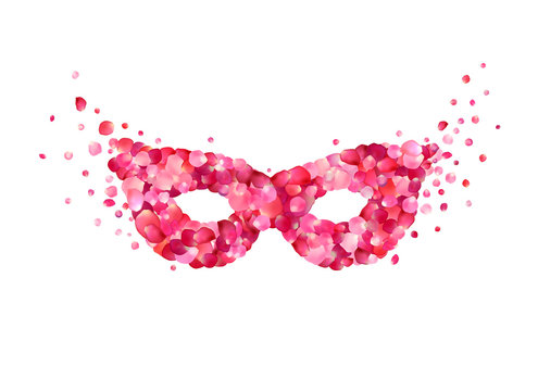 Carnival mask of pink rose petals
