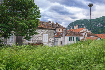 Buildings seen from historic ramparts of Old Town in Kotor, Montenegro