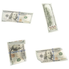 Collage of american dollars banknotes isolated on white background