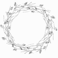 Watercolor Botanical  Wreath with Briar Branches. 