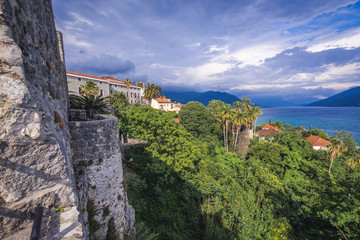 Fototapeta na wymiar View from Forte Mare citadel on the Old Town of Herceg Novi, Montenegro