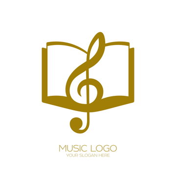 Music logo. Treble clef and book