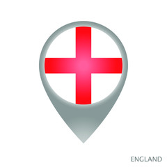 Map pointer with flag of England. Gray abstract map icon. Vector Illustration.