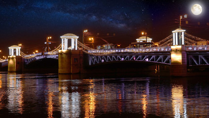 Fototapeta na wymiar Russia, Saint-Petersburg, at night, Palace Bridge, night illumination
