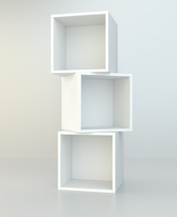 White box shelves. 3d rendering on background room wall and floor reflection