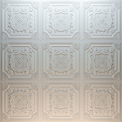 White tile with ornament, pattern in retro style. 3D rendering.