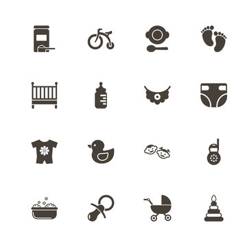 Baby icons. Perfect black pictogram on white background. Flat simple vector icon.