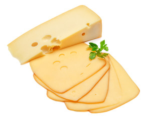 swiss cheese or cheddar on white background
