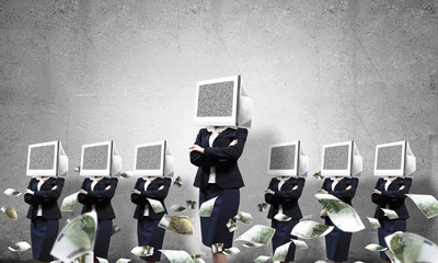 Business women with monitors instead of head.