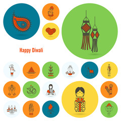 Diwali. Indian Festival Icons
