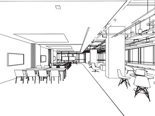 interior outline sketch drawing perspective , office vector eps format .