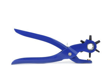 blue leather punch on a white background
