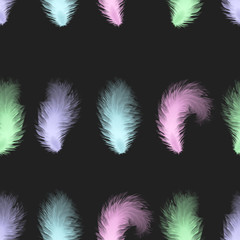 Falling twirled realistic feathers isolated on a transparent background. Easy style, can be used in flyers, banners, web. Light cute feathers design. Elements for design. Vector illustration. EPS 10.