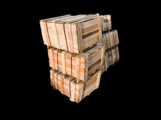 Wood Pallets - crates for transportation - Strong cargo security isolated  with black background 