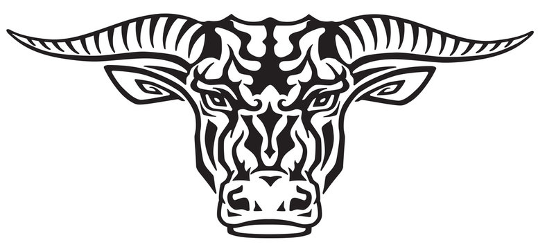taurus bull head . Front view tribal tattoo style vector illustration