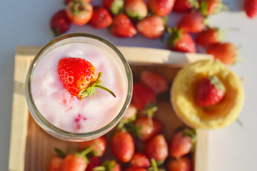 healthy food strawberry yogurt and strawberry fruits