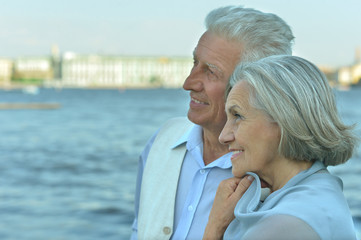 Elderly couple near river