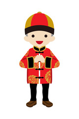 Toddler Boy Wearing Chinese National costume - Front view