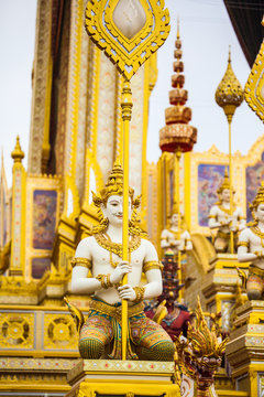 Statues of deities in Hinduism The royal funeral pyre decorated with King Bhumibol Adulyadej.