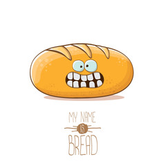 vector funky cartoon cute white loaf of bread character isolated on white background. My name is bread concept illustration. funky food bakery character