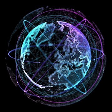 Point, line, surface composed of circular graphics, Global network connection,international meaning. 3d illustration