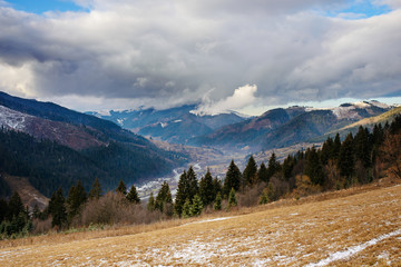 Scenic winter view on top of the Carpathian mountain