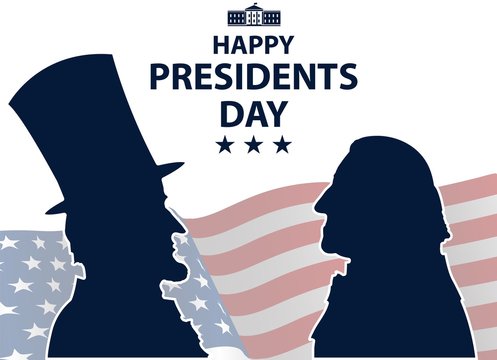 Happy Presidents Day in USA Background. George Washington and Abraham Lincoln silhouettes with flag as background. United States of America celebration. Vector illustration.