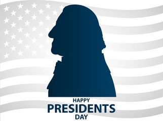 Creative illustration, poster or banner of Presidents Day! - February 19th.  George Washington silhouettes.