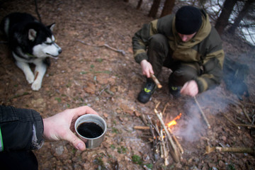 Drinking coffee outdoors