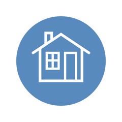 White home icon placed in blue circle. Vector illustration.