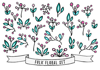Folk Floral Set - obrazy, fototapety, plakaty