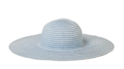 Fototapeta na wymiar Summer woman's hat of blue color on isolated background.