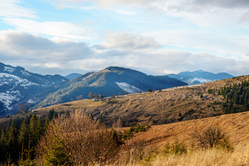 Scenic winter view on top of the Carpathian mountain