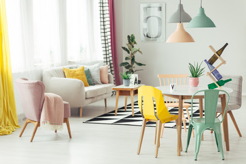 Multifunctional flat with beige sofa