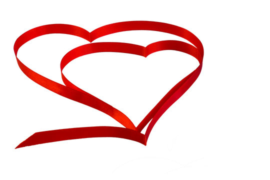 isolated heart of red ribbon on a white background for the  Valentine"s holiday day