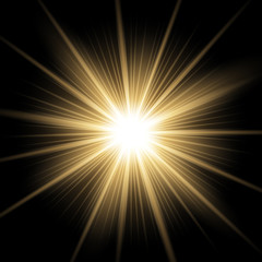 Shining star on transparent background, golden color